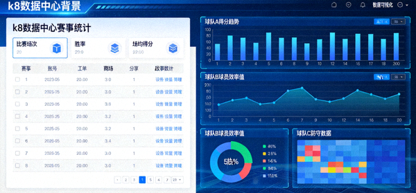 k8数据中心赛事统计面板与球队数据可视化